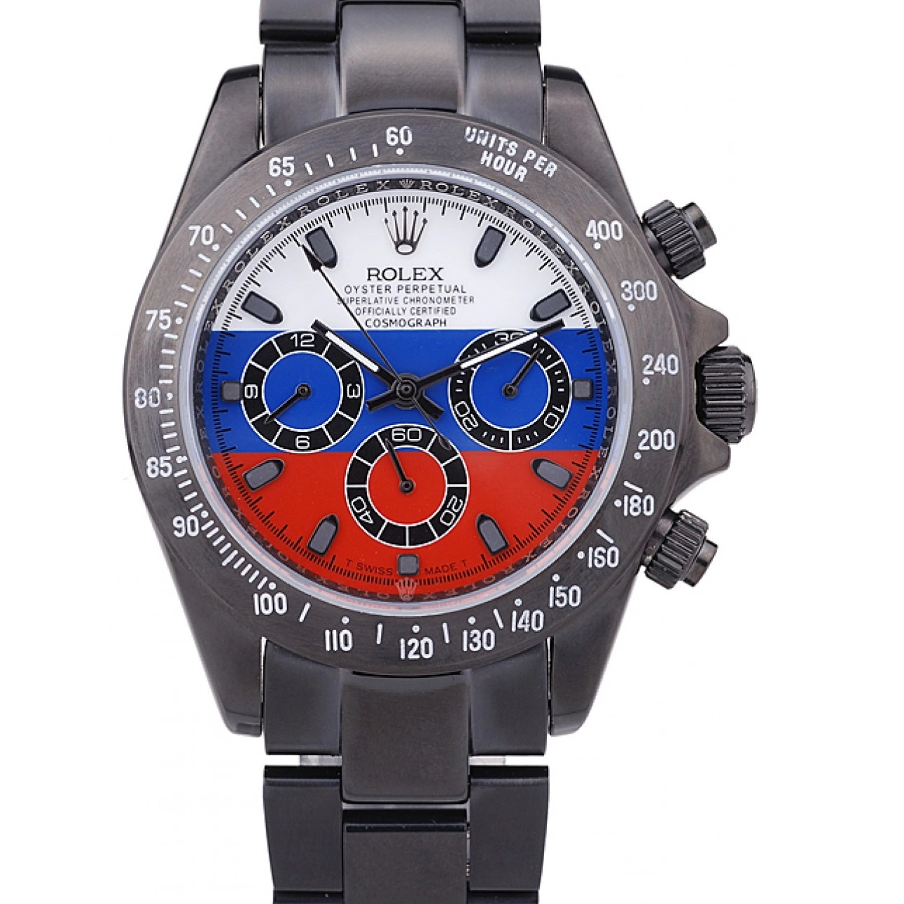 Rolex aaa copy Flag Bracelet Black Russian Cosmograph Daytona Dial Rolex 7472 0528
